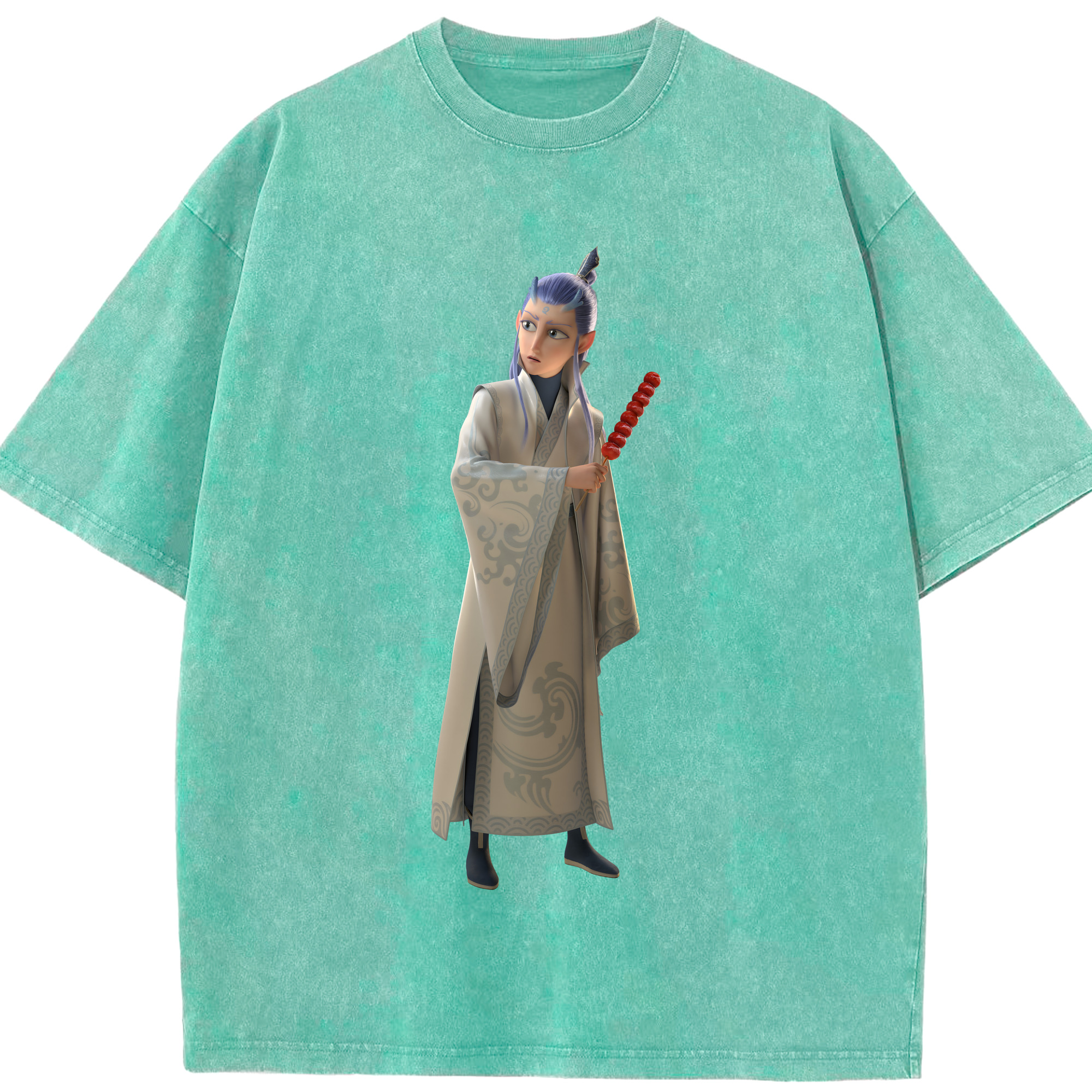 （画像用） Ne Zha 2 ナタ 魔童の大暴れ 綿100% ヴィンテージ風 半袖Tシャツ（フロントプリント）
